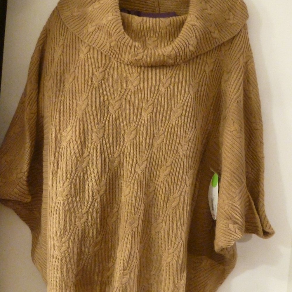 NEW Cutest  Oversized Kimono Cowl Neck Poncho, Winter Tan , Plus Size 0X-1X